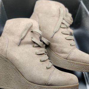 Justfab Taupe Wedge Shoe- size 8.5 women- $20